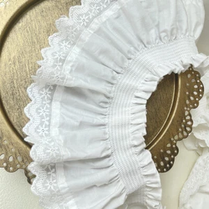 50cm White Ruffled Cotton Elastic Lace Trim Embroidered Fringe Ribbon DIY Craft - Picture 1 of 9