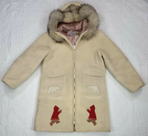 Gabardina de lana con apliques esquimales crema de colección Hudson Bay Company para mujer talla 12 - Imagen 1 de 12