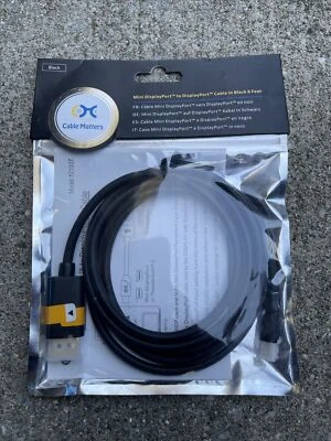 Cable Matters Mini Display Port to Display Port 6 Feet Black Wire New - Image 1 of 2