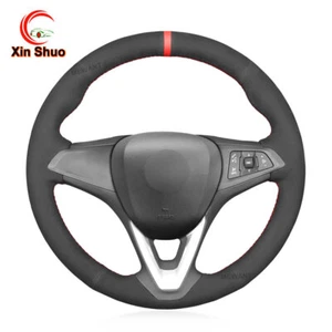 Black Suede Steering Wheel Covers Braid for Opel Astra K Corsa E Crossland X - Picture 1 of 11