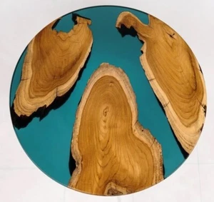 Mesas de resina epoxi natural, mesa redonda hecha a mano, decoración de mesa de comedor de cocina - Imagen 1 de 7