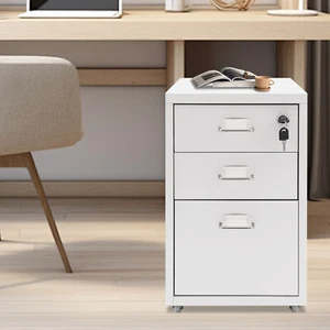 3 Drawer Vertical File Cabinet Lockable Metal Mobile File Cabinet White office - Picture 1 of 12