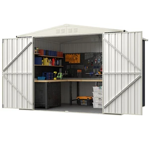 Metal Outdoor Storage Shed w/Lockable Door Pitched Roof Storage House - Picture 1 of 10