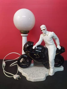 Lampara figura porcelana cerámica art decor vintage motorista moto años 80 - Bild 1 von 9
