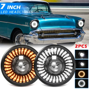 Brightest Pair 7" inch Round Halo LED Headlights DRL Turn For Chevrolet Bel Air - Picture 1 of 13