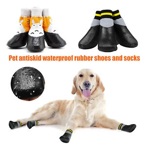 4Pcs Pet Dog Shoes Waterproof Socks Non-Slip Rain Injured Paws Protective Boots*