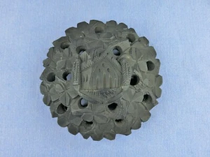 Vintage / Antique? Bog Oak Potpourri Lid with Muckross Abbey & Shamrock Carving - Picture 1 of 12