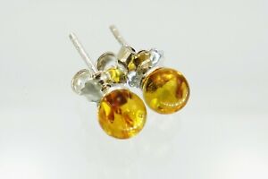 Baltic Genuine Amber "Balls" on 925 Sterling Silver Stud Earrings