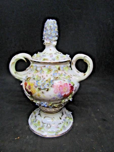 Small German Dresden(?) Porcelain Urn With Lid - Floral Designs - Picture 1 of 23