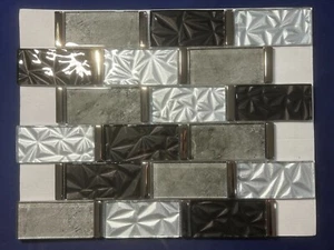 NY89 Silver/Gray/Black Glass Rectangle Mosaic Tile Kitchen Bathroom Backsplash - Picture 1 of 4