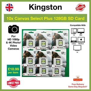 10x Kingston Canvas Select Plus 128GB SD Memory Card (SDXC), Wholesale, Bulk - Picture 1 of 5