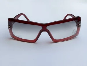 Rare 2000's Chanel 5067 CC Logo Y2K Shield Mask Sunglasses Transparent Frame Red - Bild 1 von 17