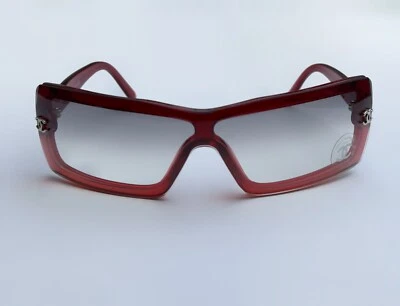 Raro 2000 CHANEL 5067 CC Logo Y2K Escudo Máscara Gafas de sol Marco Transparente Rojo Foto 1 de 4