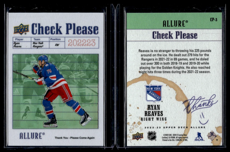 2022-23 Upper Deck Allure Check Please #CP-3 Ryan Reaves - Image 1 of 1