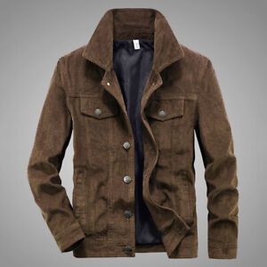Men Casual Corduroy Shirt Jacket Retro Long Sleeve Coat Button Front Regular Fit