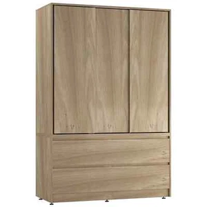 3 Puertas Correderas 4 Cajones Armario Ropa Colgante Almacenamiento Estante Muebles Roble - Imagen 1 de 5