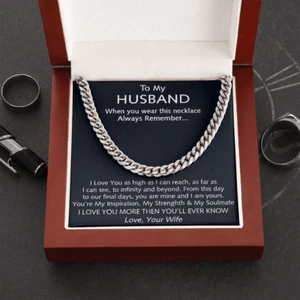 To My Husband Sentimental Love Gift from Wife - 18" Cuban Link Chain Necklace - Picture 1 of 7