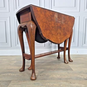 Antique Burr Walnut Wooden Drop Leaf Side Sutherland Table - Occasional Coffee - Picture 1 of 24