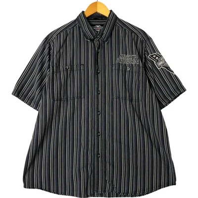 Винтажный Harley-Davidson мульти полоски скрытый на пуговицах коротким рукавом работы sh... - Изображение 1 из 4