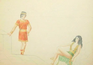 Pintura a lápiz vintage thatre escena trajes diseño retrato - Imagen 1 de 11