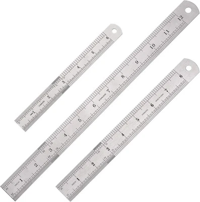 Stainless Steel Metal Ruler with Inch and Metric Machinist Ruler 3pcs/Set - Image 1 of 4