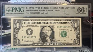 $1 1995 Federal Reserve WEB NOTE D/C ( CLEVELAND “D”) F-2. B-9. PMG 66 EPQ - Picture 1 of 8
