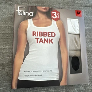 Felina Women's 3 Pack Ribbed Tank Tops, Black/Tan/White, Medium, E14 - Picture 1 of 6