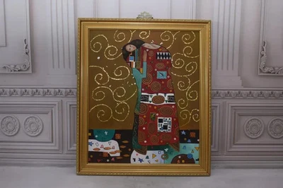 Pintura Estilo Gustav Klimt - Pintura Abstracta sobre Madera - Obra de Arte Pintura Beso Foto 1 de 4