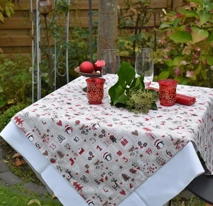 Provence Cotton Tablecloth 90x90 Cm Beige Christmas Motif From France - Picture 1 of 4