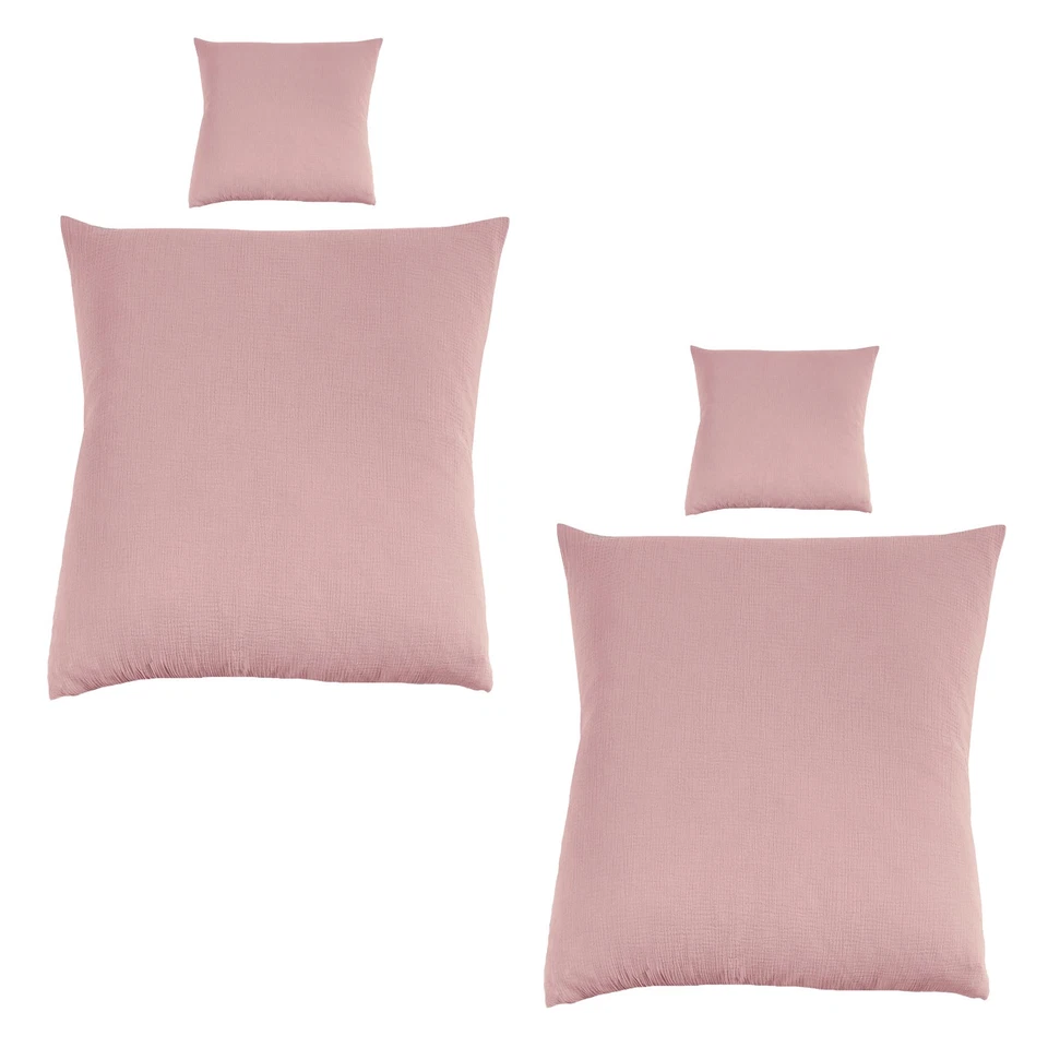4tlg Musselin Bettwäsche Set 155x220+80x80 Rosa Bettbezug Kissenbezug Garnitur - Bild 1 von 4