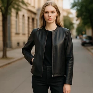 Silk Leather Reversible Jacket: Women's L (Lamb Skin,Kusadasi Turkey) Dark Navy! - Picture 1 of 12
