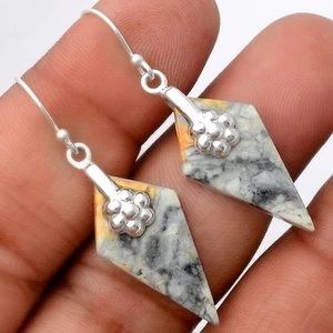 Natural Maligano Jasper - Indonesia 925 Sterling Silver Earrings Jewelry E-1137 - Picture 1 of 5