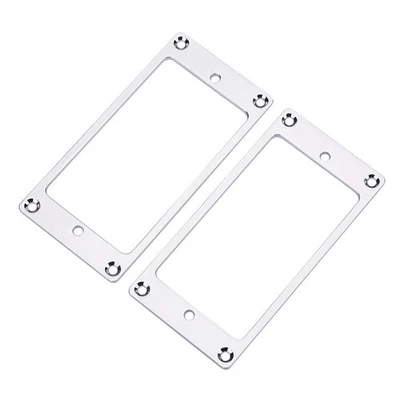 2Pcs Guitar Humbucker Pickup Mounting Ring Frame Bridge Neck Flat Bottom Silver. - Image 1 of 4