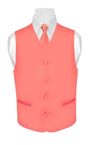 BOY'S Dress Vest & NeckTie Solid CORAL PINK Color Neck Tie Set for Suit sz 14 - Picture 1 of 3