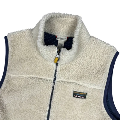 LL Bean Vest Deep Pile Sherpa Fleece Mens Large Mountain Full Zip Cream Ivory - Image 1 of 4