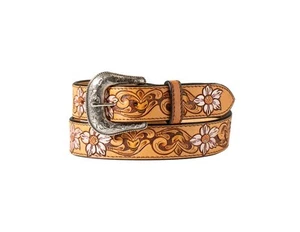 Nocona Western Belt Womens Metallic Flowers Hand Tooled Tan N320005208 - Picture 1 of 1