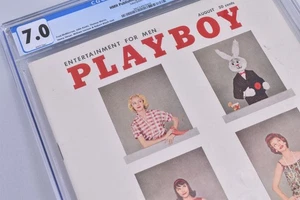 High 7.0 CGC Graded Playboy Magazine v5 #8 August 1958 Myrna Weber White Pages - Picture 1 of 10