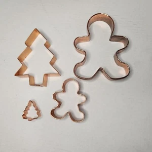 Copper Cookie Cutters Holiday Christmas Trees Gingerbread Man Men Set/4 READ - Picture 1 of 6