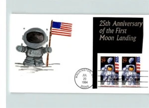 Hand Painted, FIRST MOON LANDING Anniversary, 1994 First Day of Issue, # 1 of 1 - Picture 1 of 1