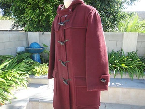 BURBERRY LONDON Duffle Coat Leather/Horn/Toggle Maroon/Novacheck 48" Chest  - Picture 1 of 12