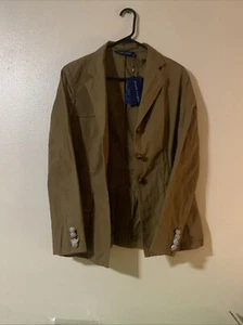 Polo Ralph Lauren Blue Label Brown Canvas Leather Blazer Jacket New - Picture 1 of 8