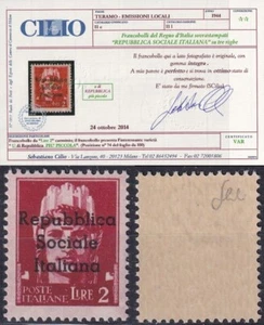 1944 EM.TERAMO NR.11l VARIETA "U" PIU PICCOLA TIR.21 PEZZI MNH**RR CERT.CILIO - Picture 1 of 1