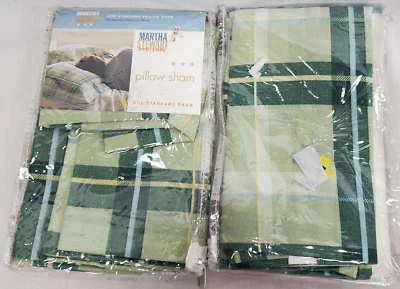Vtg 2 Martha Stewart Everyday Apple Green Plaid Sham - Image 1 of 4