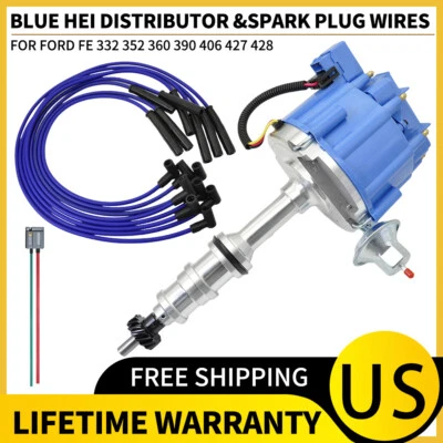 Distribuidor para FORD FE 332 352 360 406 427 AZUL HEI + CABLES BUJÍA 8mm EE. UU. Foto 1 de 4