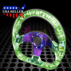 D-Shaped Steering Wheel Green 6-Holes Crystal Bubble Burnt Spoke Deep Dish - Bild 1 von 7