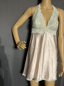 Victoria’s Secret Satin Chemise Negligee Nightgown Lace Trim Small 
