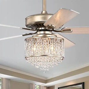 Mason Brushed Brass 5-blade Lighted Ceiling Fan with Crystal Shade - Picture 1 of 7