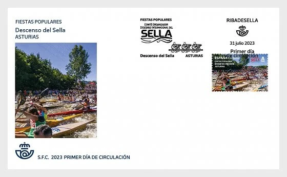 spain 2023 espagne canoe Festivals Descent Sella Asturia sport boat river 1v FDC - Image 1 of 1