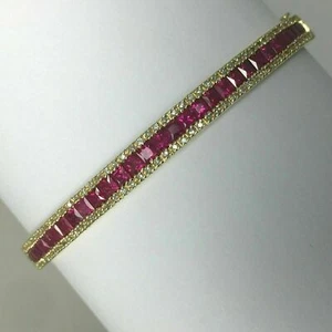 6Ct Princess Cut Lab Created Ruby Beautiful Bangle 14K Yellow Gold Plated - Picture 1 of 7