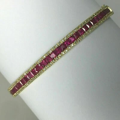 6Ct Princess Cut Lab Created Ruby Beautiful Bangle  14K Yellow Gold Plated - Image 1 of 4